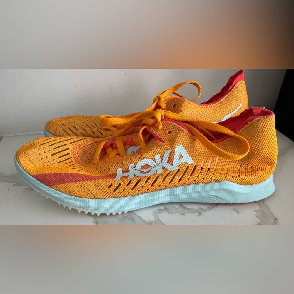 HOKA Cielo X LD Radiant Yellow Camellia Track Spike Running Carbon Fiber M7.5 W9